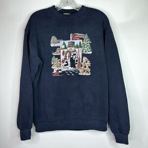 Vintage Lee Heavyweight Winter Snowman Crewneck Blue Sweatshirt Medium